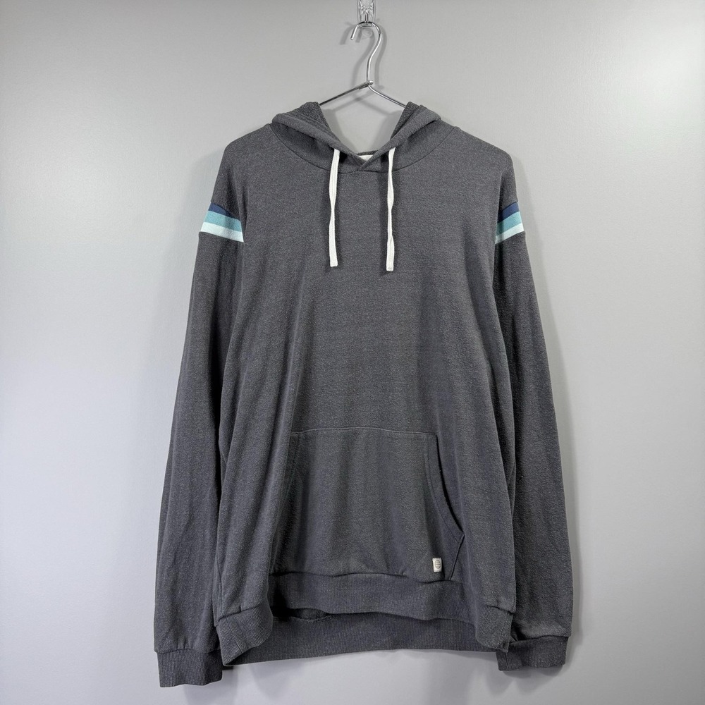 Marine Layer Hoodie Mens XL Gray Stripe Pullover Knit Sweatshirt Casual